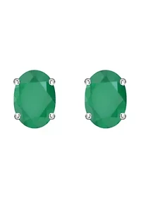 14K Gold 7x5mm Oval Emerald Stud Earrings