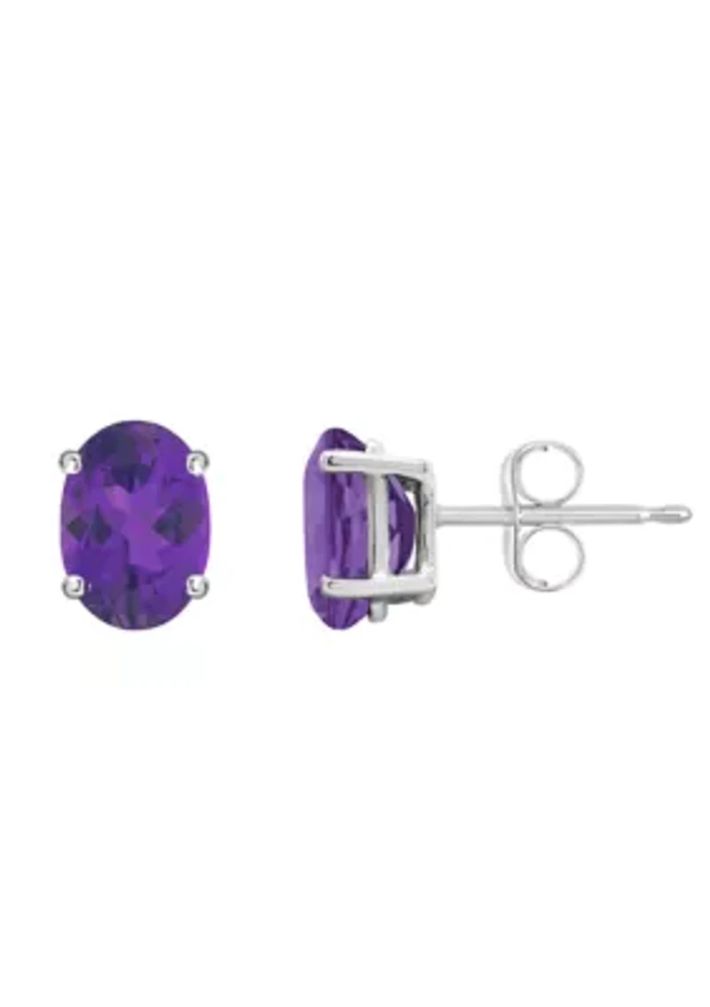 14K Gold 7x5mm Oval Amethyst Stud Earrings