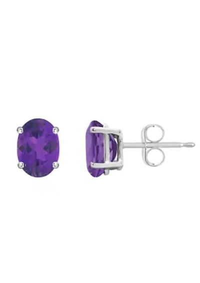 14K Gold 7x5mm Oval Amethyst Stud Earrings