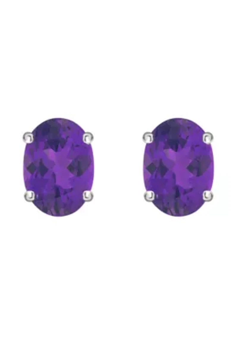 14K Gold 7x5mm Oval Amethyst Stud Earrings