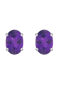 14K Gold 7x5mm Oval Amethyst Stud Earrings
