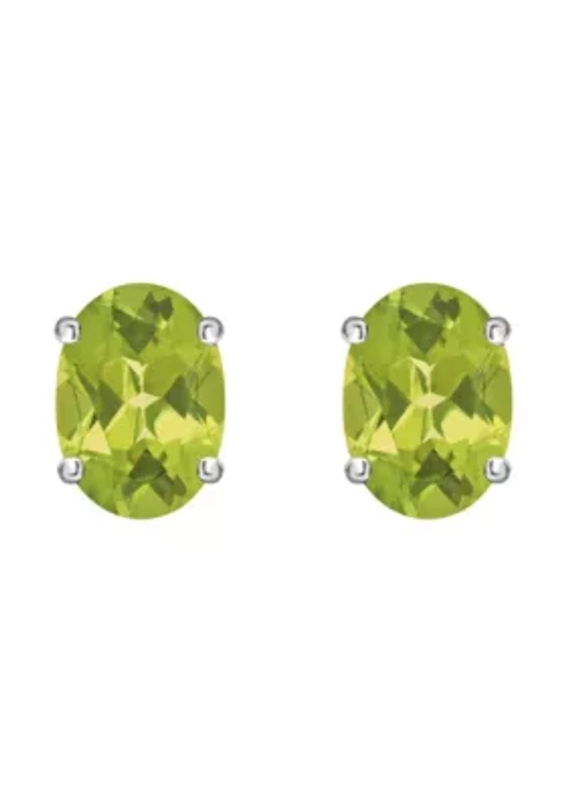 14K Gold 7x5mm Oval Peridot Stud Earrings