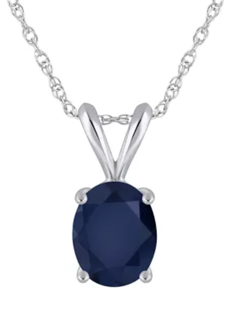 14K Gold 9x7mm Oval Sapphire Pendant Necklace