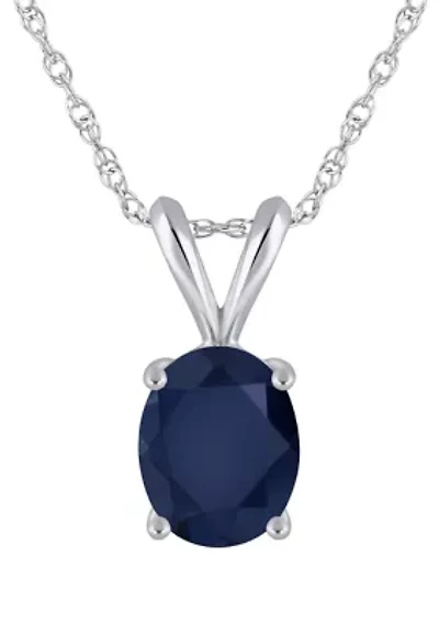 14K Gold 9x7mm Oval Sapphire Pendant Necklace