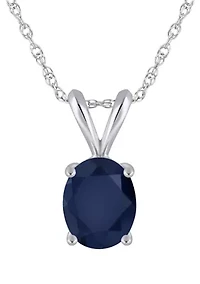 14K Gold 9x7mm Oval Sapphire Pendant Necklace
