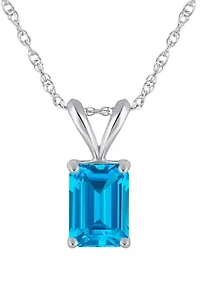 14K Gold 7x5mm Emerald Cut Blue Topaz Pendant Necklace