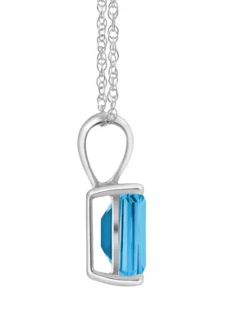 14K Gold 7x5mm Emerald Cut Blue Topaz Pendant Necklace