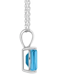 14K Gold 7x5mm Emerald Cut Blue Topaz Pendant Necklace