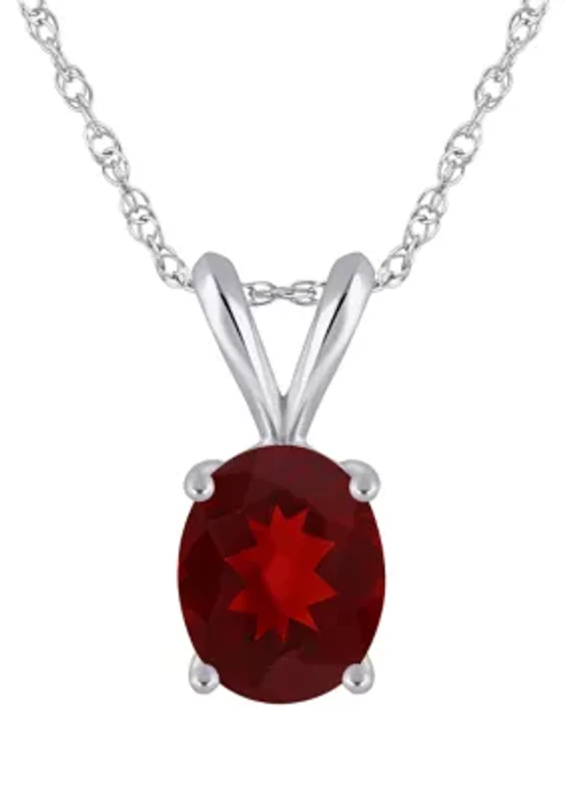 14K Gold 9x7mm Oval Garnet Pendant Necklace