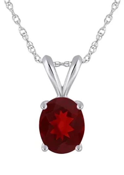 14K Gold 9x7mm Oval Garnet Pendant Necklace