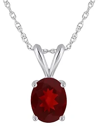 14K Gold 9x7mm Oval Garnet Pendant Necklace
