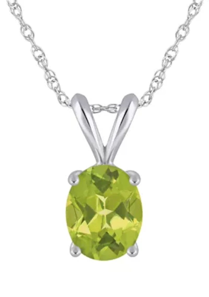 14K Gold 9x7mm Oval Peridot Pendant Necklace