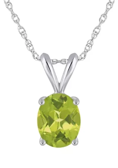 14K Gold 9x7mm Oval Peridot Pendant Necklace
