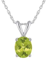 14K Gold 9x7mm Oval Peridot Pendant Necklace