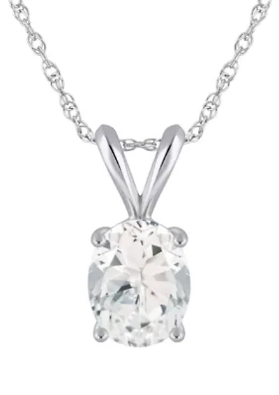 14K Gold 9x7mm Oval White Topaz Pendant Necklace
