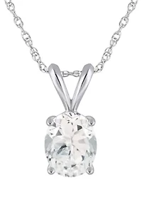 14K Gold 9x7mm Oval White Topaz Pendant Necklace