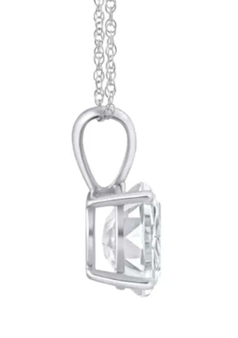 14K Gold 9x7mm Oval White Topaz Pendant Necklace