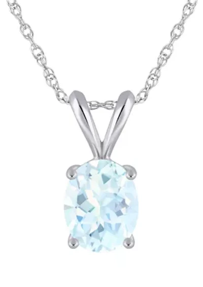 14K Gold 9x7mm Oval Aquamarine Pendant Necklace