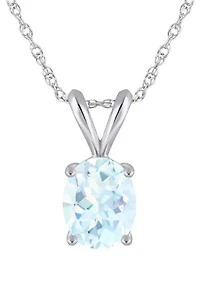 14K Gold 9x7mm Oval Aquamarine Pendant Necklace