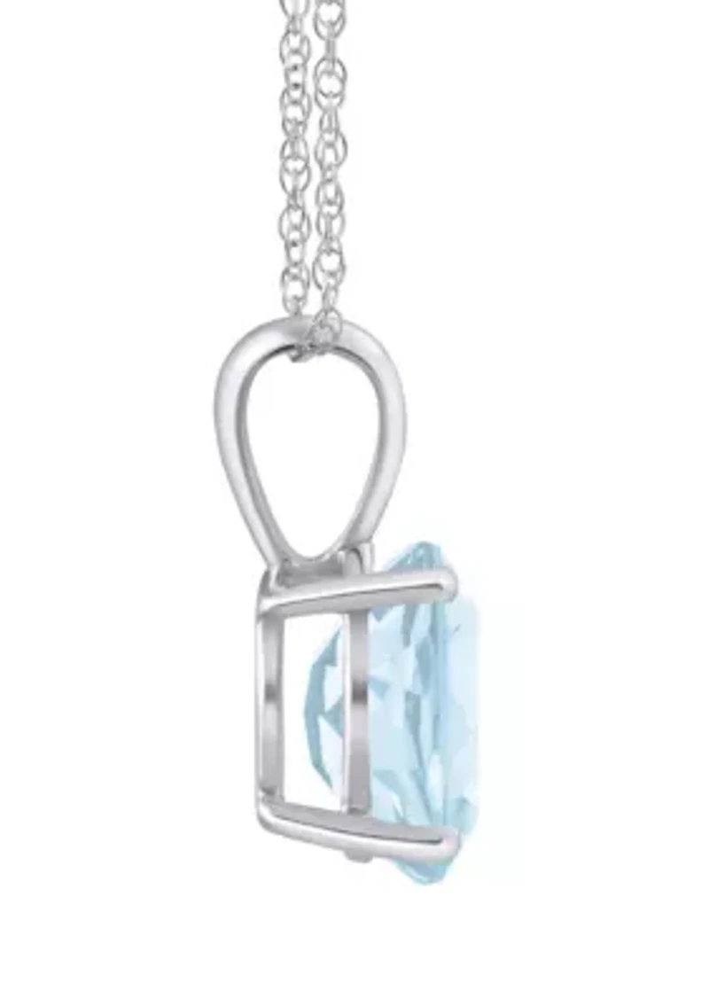 14K Gold 9x7mm Oval Aquamarine Pendant Necklace