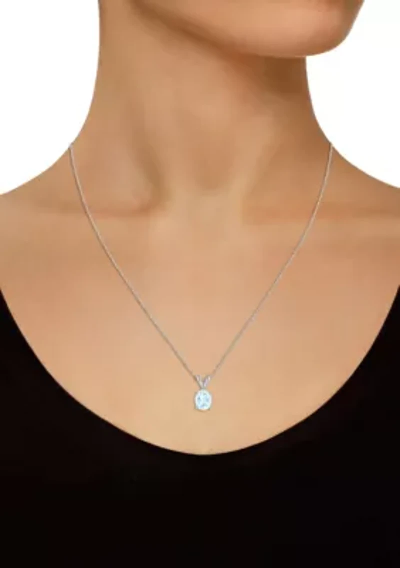 14K Gold 9x7mm Oval Aquamarine Pendant Necklace