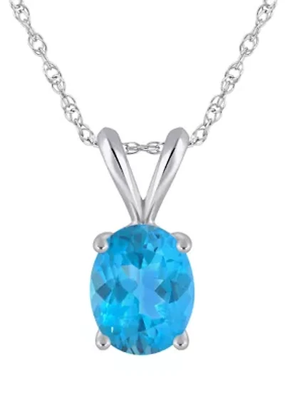 14K Gold 9x7mm Oval Blue Topaz Pendant Necklace