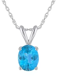 14K Gold 9x7mm Oval Blue Topaz Pendant Necklace