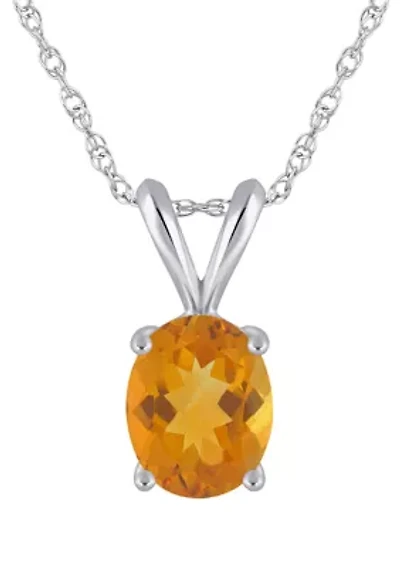 14K Gold 9x7mm Oval Citrine Pendant Necklace