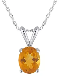 14K Gold 9x7mm Oval Citrine Pendant Necklace