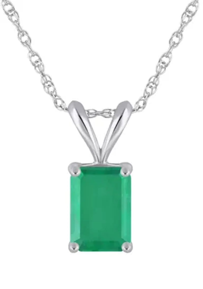 14K Gold 7x5mm Emerald Cut Pendant Necklace
