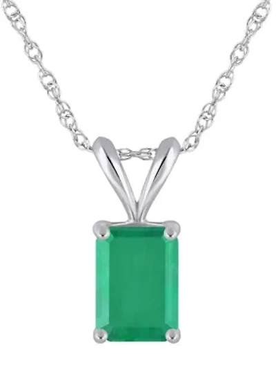 14K Gold 7x5mm Emerald Cut Pendant Necklace