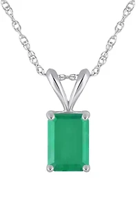 14K Gold 7x5mm Emerald Cut Pendant Necklace