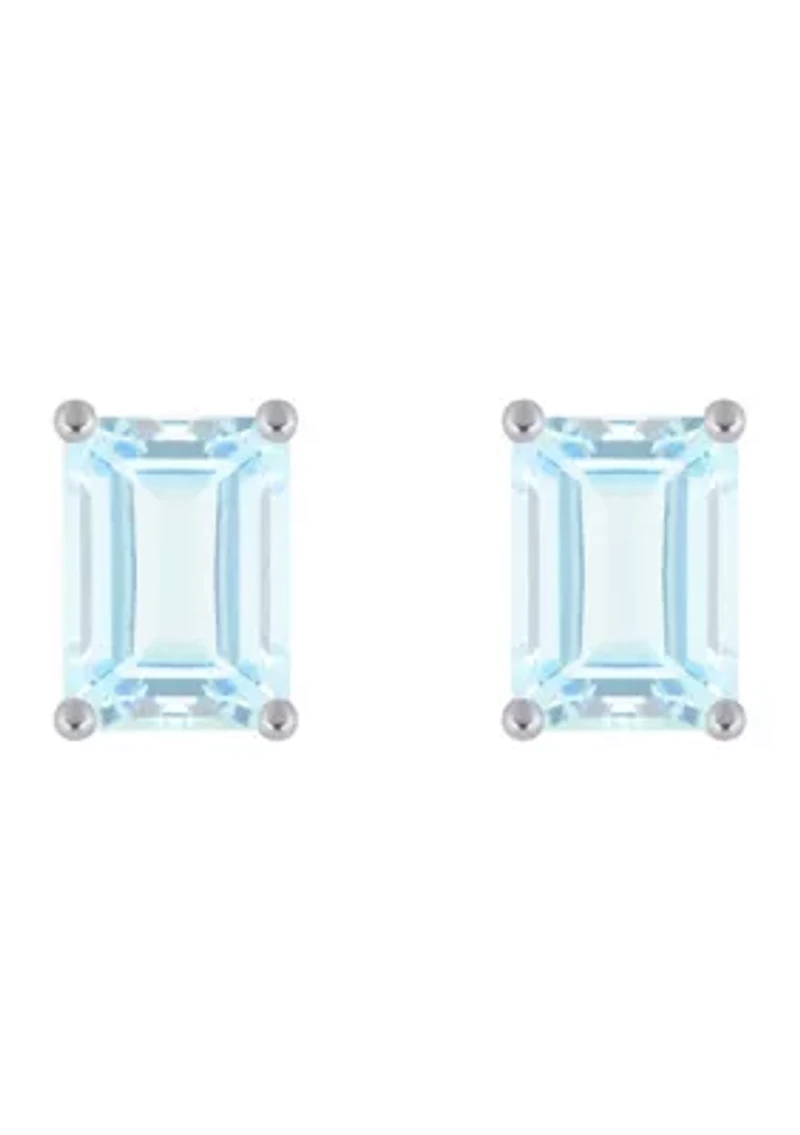 14K Gold 7x5mm Emerald Cut Aquamarine Stud Earrings