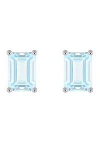 14K Gold 7x5mm Emerald Cut Aquamarine Stud Earrings