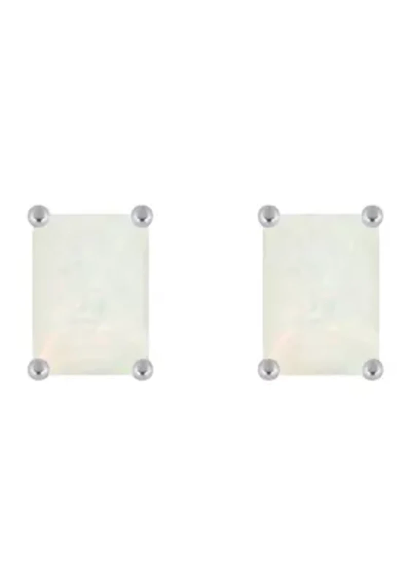 14K Gold 7x5mm Emerald Cut Opal Stud Earrings