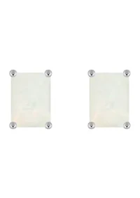 14K Gold 7x5mm Emerald Cut Opal Stud Earrings