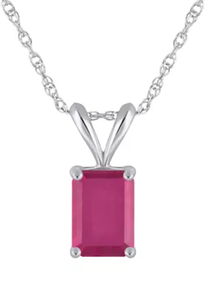 14K Gold 7x5mm Emerald Cut Ruby Pendant Necklace