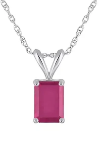 14K Gold 7x5mm Emerald Cut Ruby Pendant Necklace