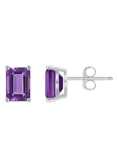 14K Gold 7x5mm Emerald Cut Amethyst Stud Earrings