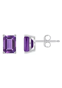 14K Gold 7x5mm Emerald Cut Amethyst Stud Earrings