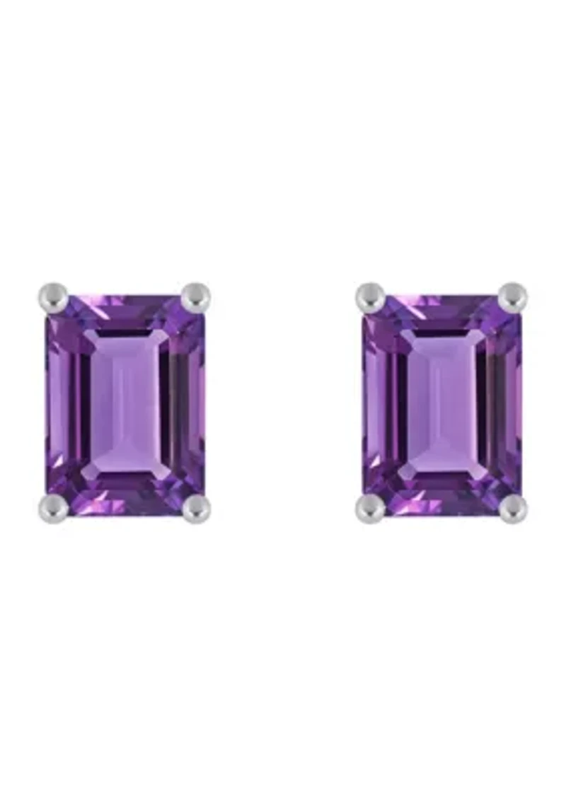 14K Gold 7x5mm Emerald Cut Amethyst Stud Earrings
