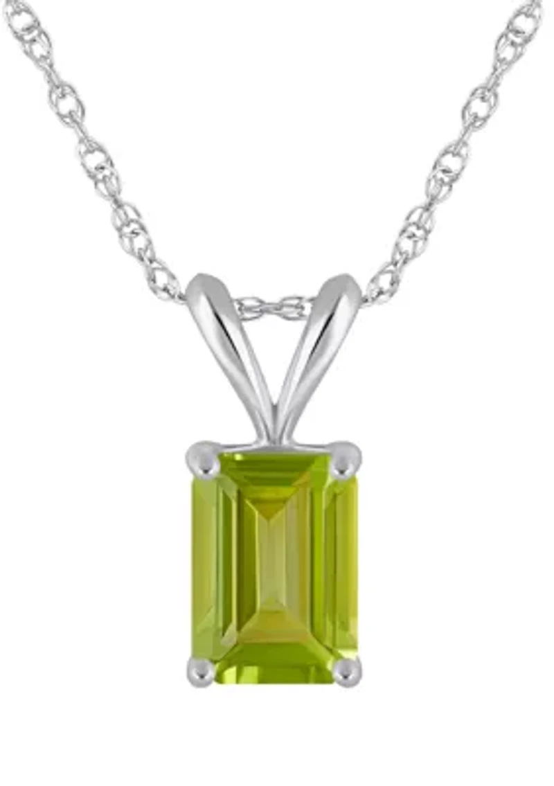 14K Gold 7x5mm Emerald Cut Peridot Pendant Necklace