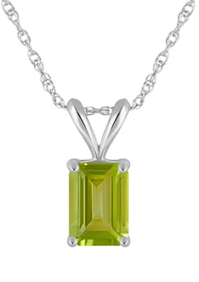 14K Gold 7x5mm Emerald Cut Peridot Pendant Necklace