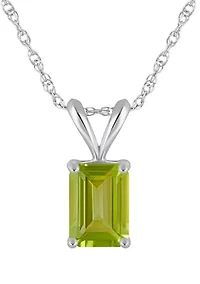 14K Gold 7x5mm Emerald Cut Peridot Pendant Necklace
