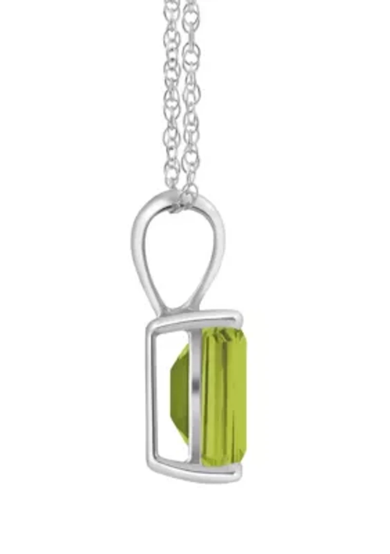14K Gold 7x5mm Emerald Cut Peridot Pendant Necklace