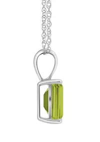 14K Gold 7x5mm Emerald Cut Peridot Pendant Necklace