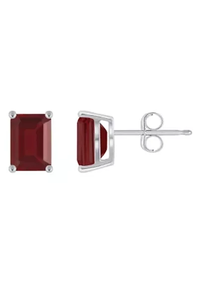14K Gold 7x5mm Emerald Cut Garnet Stud Earrings