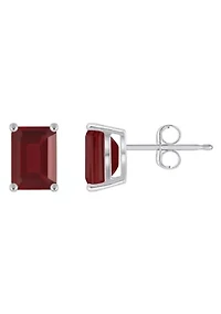 14K Gold 7x5mm Emerald Cut Garnet Stud Earrings