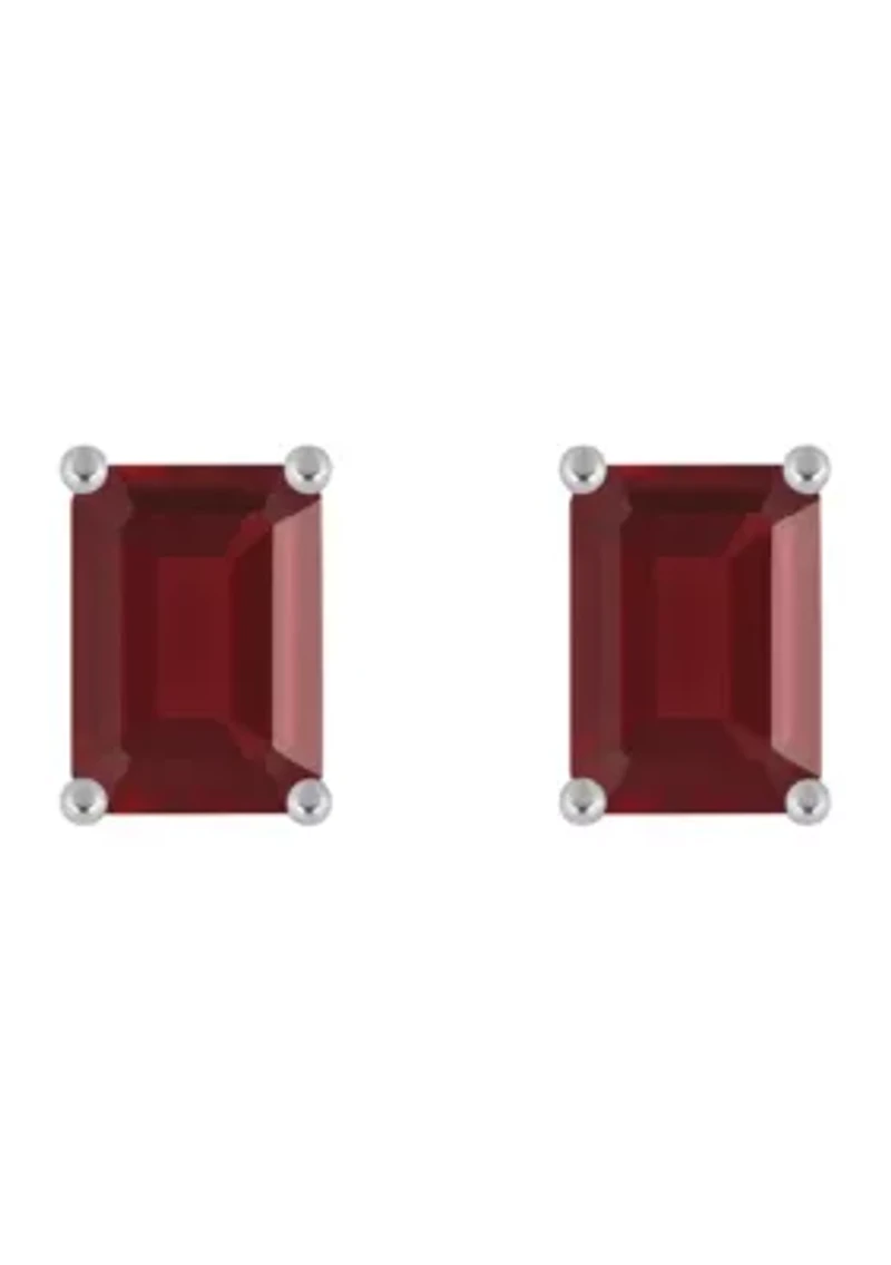 14K Gold 7x5mm Emerald Cut Garnet Stud Earrings