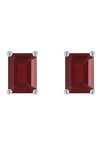 14K Gold 7x5mm Emerald Cut Garnet Stud Earrings